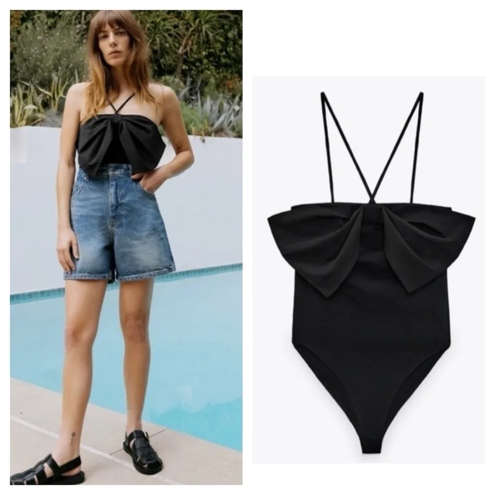 Zara Black  Bow Bodysuit woman’s size S New with tag